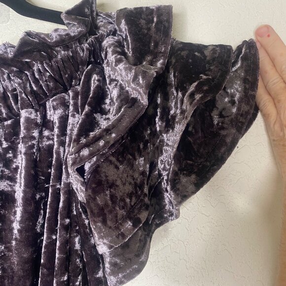 Umgee Top Womens S Purple Crushed Velvet Off-Shoulder Riffle‎ Sleeves Popover - Picture 5 of 10